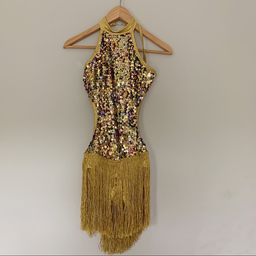 gold fringe dance costume